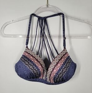 Athleta Aqualuxe Blue Purple Print Molded Cup Cross Back Bikini Bra Top Sz Small